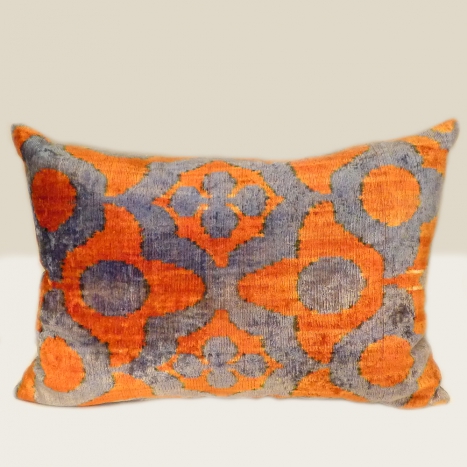 ikat cushion, orange-blue